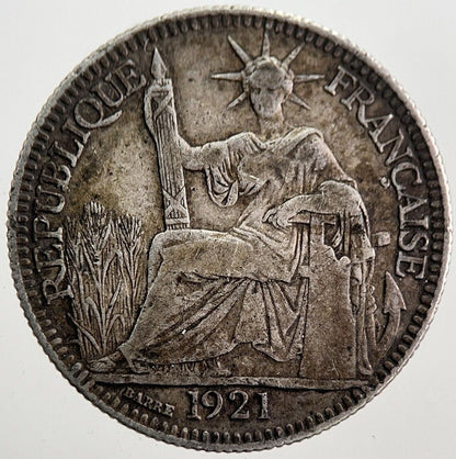 1921 France 10 Cents Centimes Indo - China Silver Coin | Fine Grade | a7807