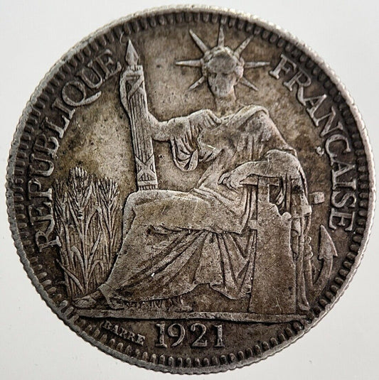 1921 France 10 Cents Centimes Indo - China Silver Coin | Fine Grade | a7807