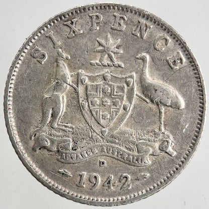 1942 - D Australia Silver Sixpence Coin | Fine Collectable Grade