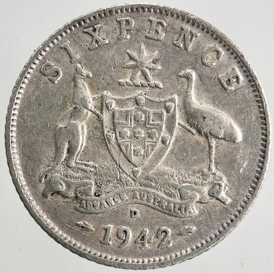 1942 - D Australia Silver Sixpence Coin | Fine Collectable Grade
