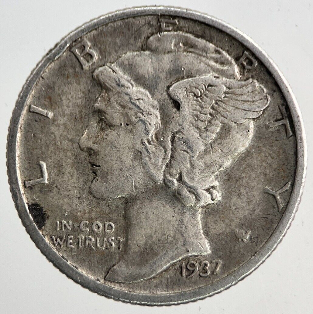 1937 - S US USA Mercury Dime Silver Coin | Very High Grade