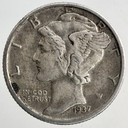 1937 - S US USA Mercury Dime Silver Coin | Very High Grade