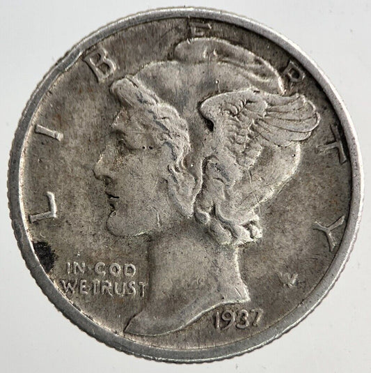 1937 - S US USA Mercury Dime Silver Coin | Very High Grade