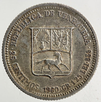 1960 Venezuela 25 Centimos Silver Coin | Very High Grade