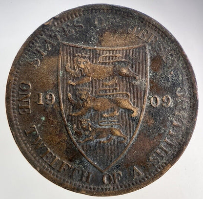 1909 Jersey One Twelfth Of A Shilling 1/12th Coin | Fine Collectable Grade