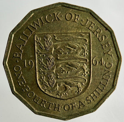 1964 Jersey 1/4 One Fourth Of A Shilling Coin | Fine Collectable Grade