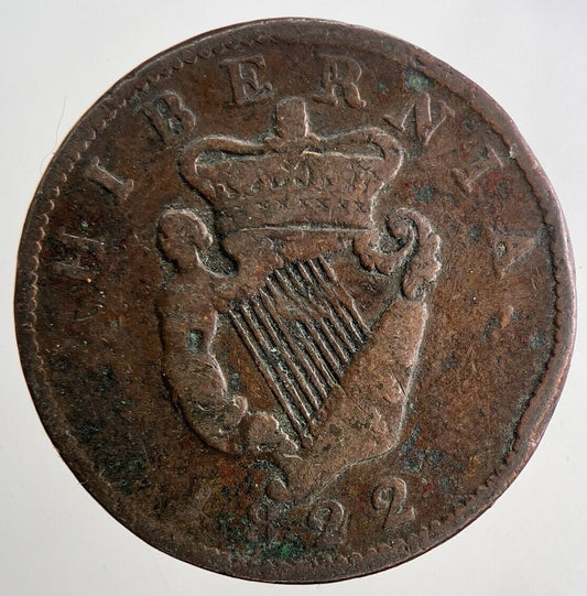 1822 George IV Irish Hibernia Half - Penny Coin | Fine Collectable Grade | a9486