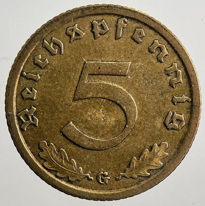 1937-G Germany Nazi 5 Pfennig Coin | Very High Grade | a417
