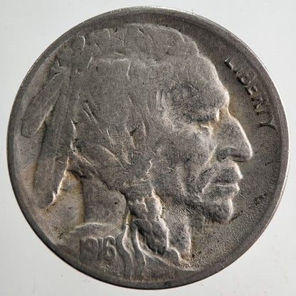 1916 - S US USA Indian Head Buffalo Nickel Coin | Fine Collectable Grade