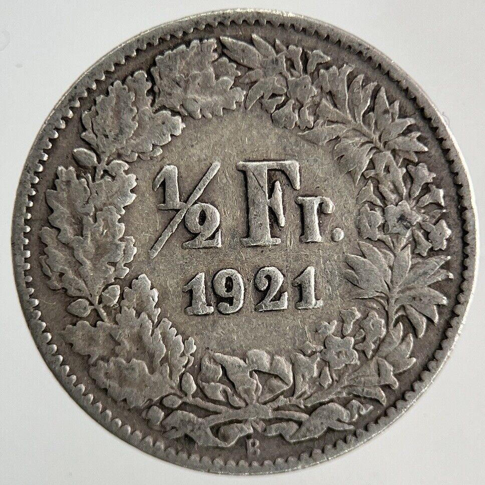 1921 Switzerland Swiss 1/2 Half Franc Silver Coin | Fine Collectable Grade
