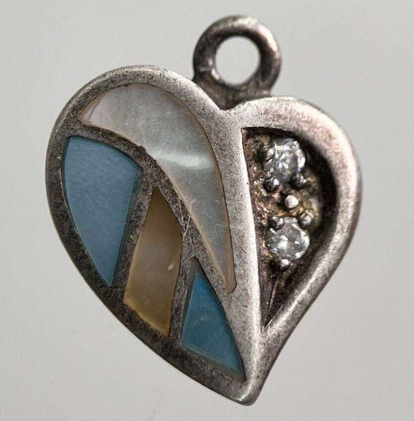 Old Thailand Silver .935 Heart Necklace Charm Amulet | Height 1.5cm | a7846