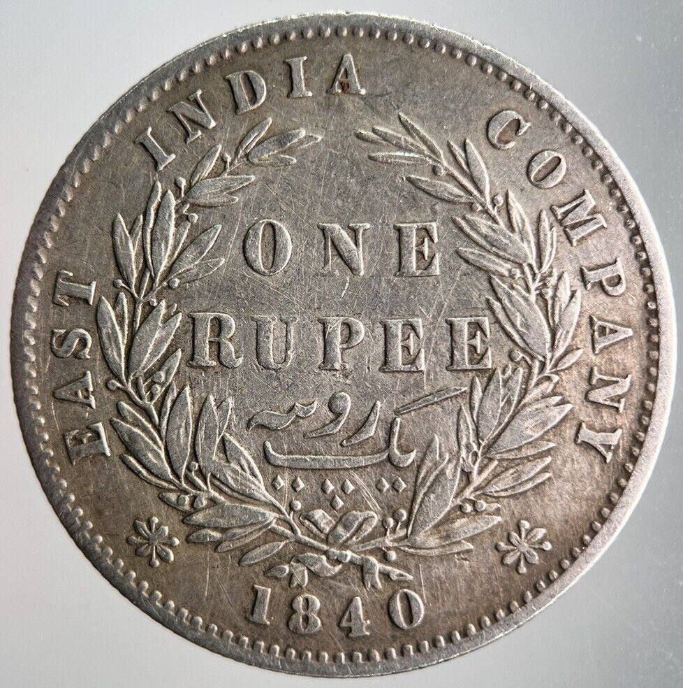 1840 India 1 One Rupee Silver Coin | Fine Collectable Grade | a4108