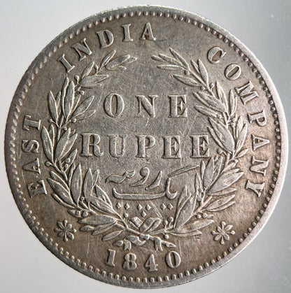 1840 India 1 One Rupee Silver Coin | Fine Collectable Grade | a4108