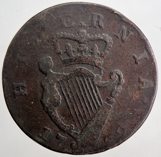 1782 Irish Hibernia Half - Penny Coin | Fine Collectable Grade | a6051