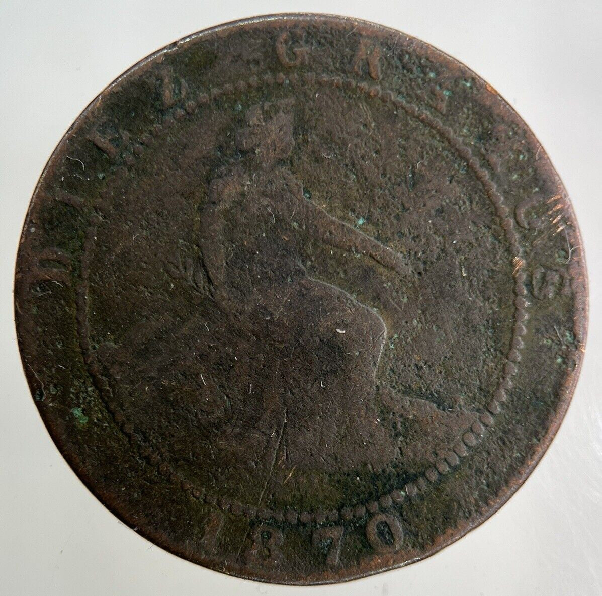 1870 Spain 10 Centimos Coin | Fair Grade
